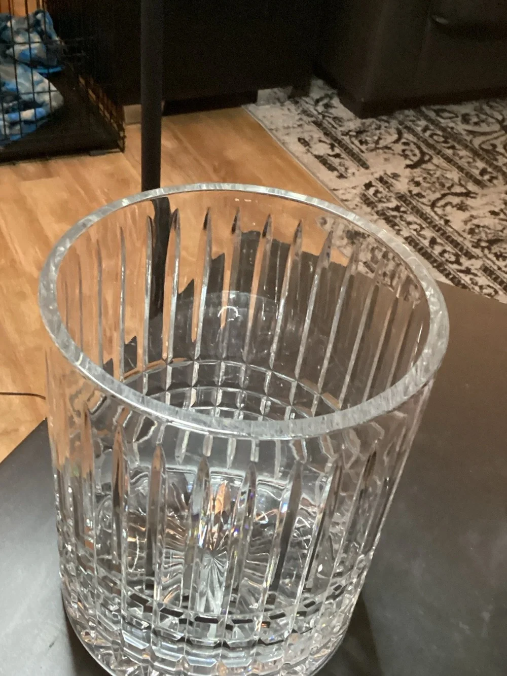 CESKA - Cut Crystal Cylinder Geometric Design Vase - 8” High X 6.5” Wide